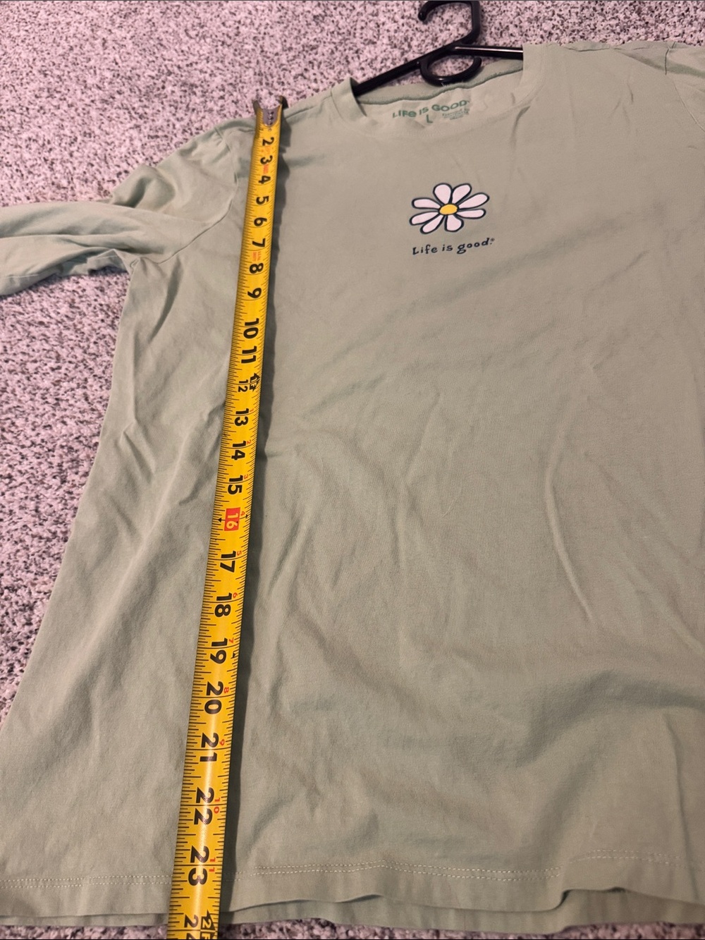 Life Is Good Long Sleeve Tee in Sage Green with Daisy - Picture 6 of 7